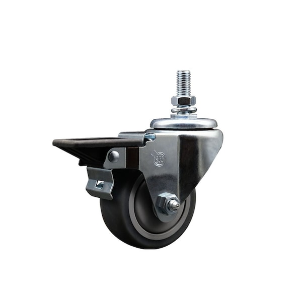 3 Inch Thermoplastic Rubber 10 MM Threaded Stem Caster with Brake